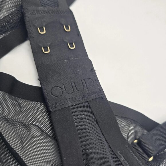 CUUP The Plunge Bra 30F Black Mesh Sheer Unlined Underwire Gold Hardware - Picture 8 of 9